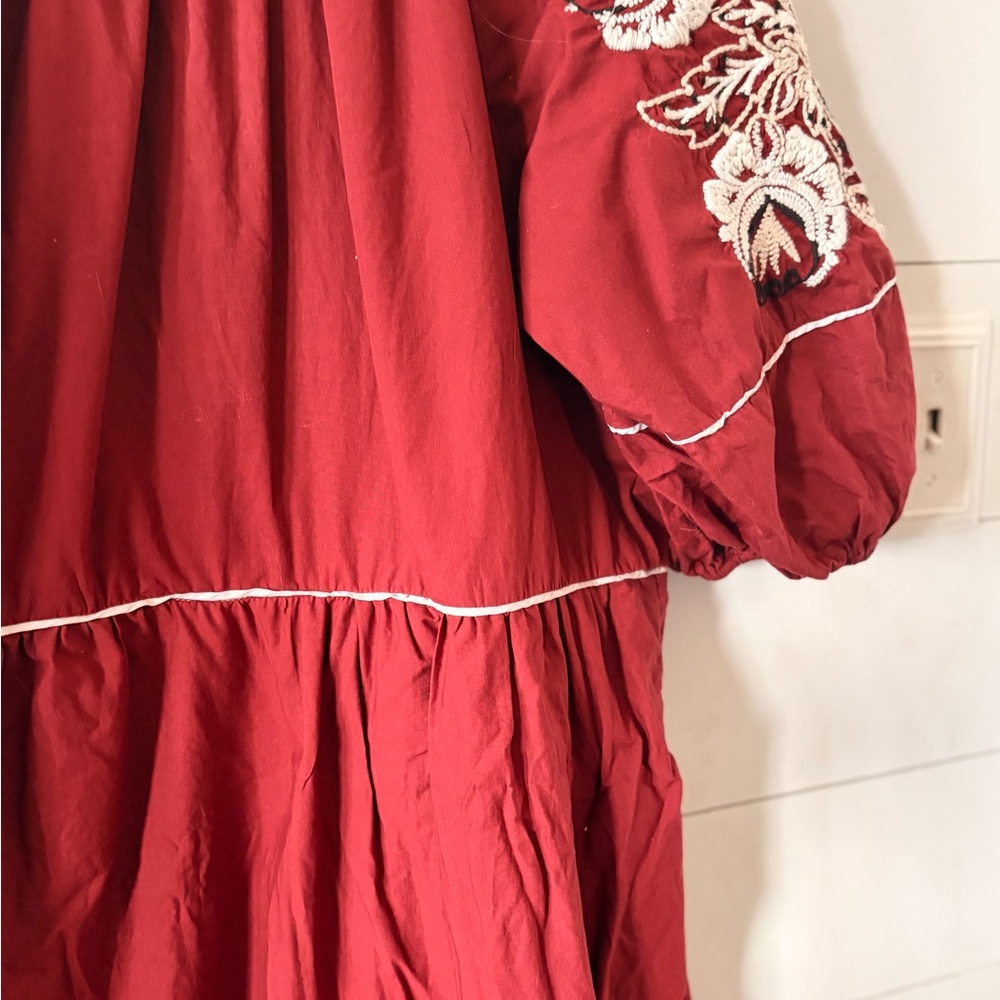 Anthropologie, Burgundy Embroidered Midi Dress - Picture 8 of 8